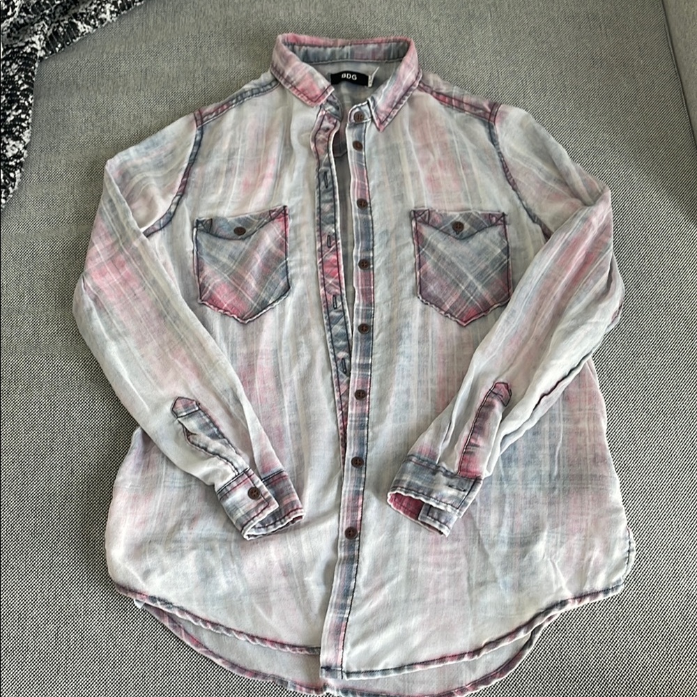 Urban Outfitters Pink and Gray Button Down Shirt